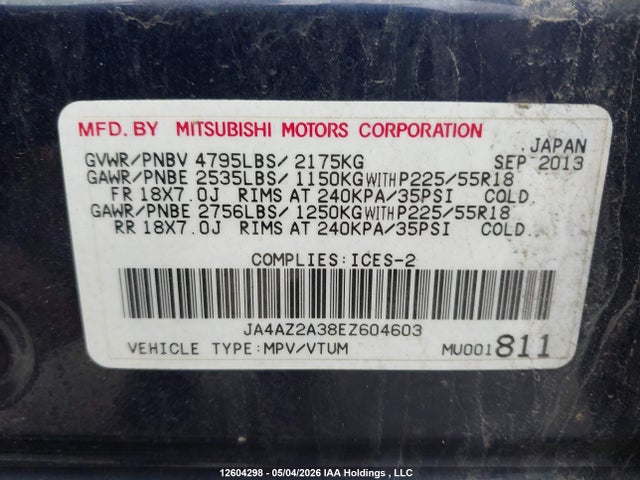 Aukcja sprzedaży 2014 Mitsubishi Outlander Es, vin: JA4AZ2A38EZ604603, numer aukcji: 12604298