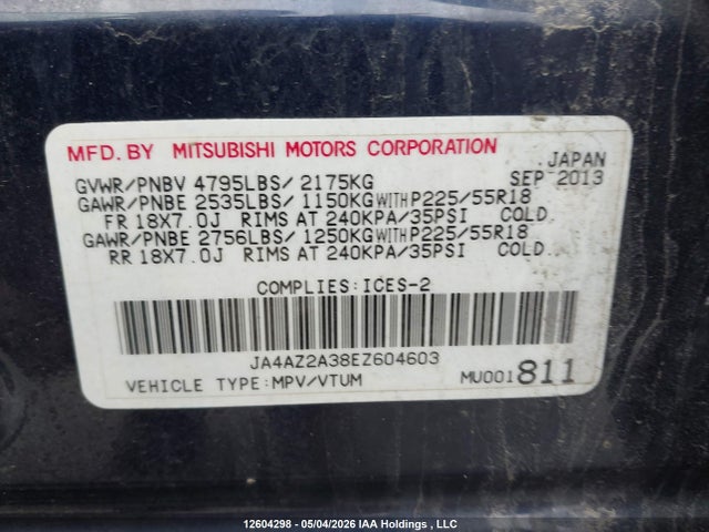 Aukcja sprzedaży 2014 Mitsubishi Outlander Es, vin: JA4AZ2A38EZ604603, numer aukcji: 12604298