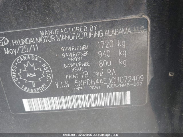 2012 Hyundai Elantra Gls მანქანა იყიდება აუქციონზე, vin: 5NPDH4AE3CH072409, აუქციონის ნომერი: 12604304