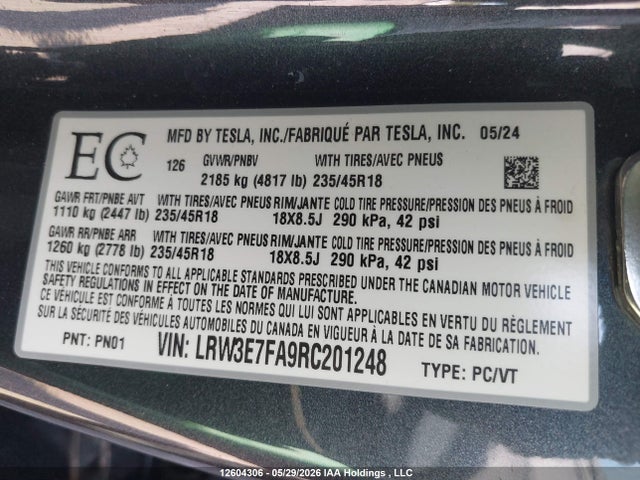 Tesla MODEL 3 2024 LRW3E7FA9RC201248 Image 20