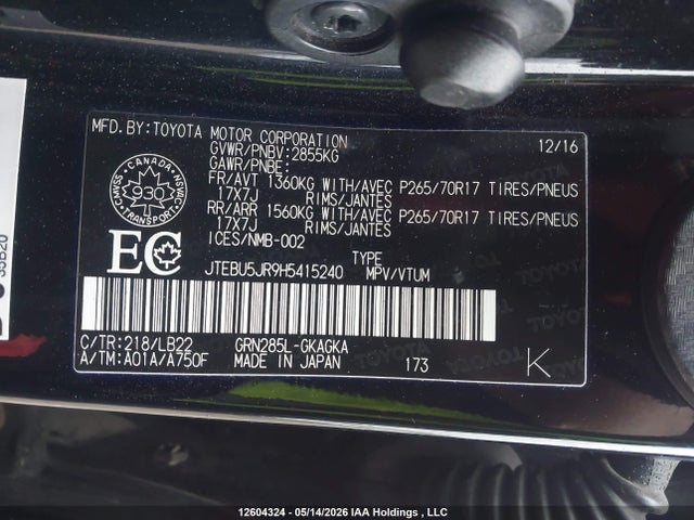 JTEBU5JR9H5415240 Toyota 4RUNNER SR5