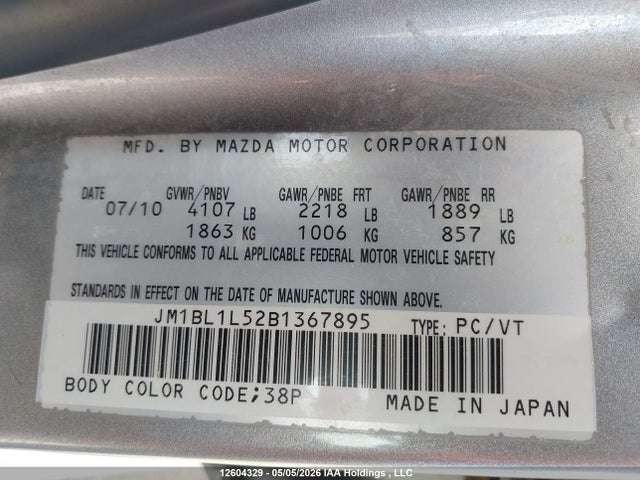 2011 Mazda Mazda3 Gs მანქანა იყიდება აუქციონზე, vin: JM1BL1L52B1367895, აუქციონის ნომერი: 12604329