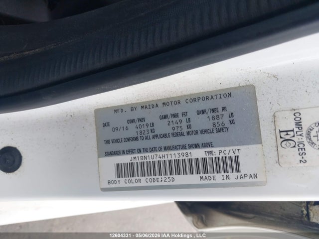 Aukcja sprzedaży 2017 Mazda Mazda3, vin: JM1BN1U74H1113981, numer aukcji: 12604331