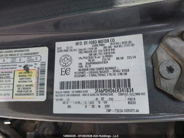 Продаж на аукціоні авто 2014 Ford Fusion Se, vin: 3FA6P0HD6ER341834, номер лоту: 12604335