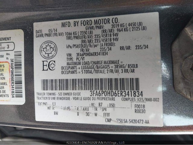 Продаж на аукціоні авто 2014 Ford Fusion Se, vin: 3FA6P0HD6ER341834, номер лоту: 12604335