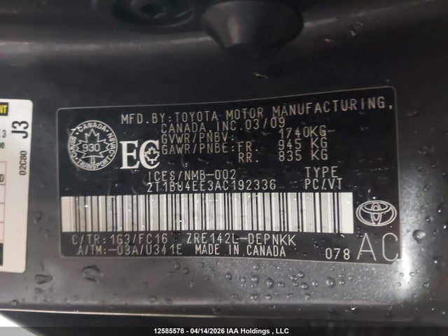 12585578 :رقم المزاد ، 2T1BU4EE3AC192336 vin ، 2010 Toyota Corolla Le مزاد بيع