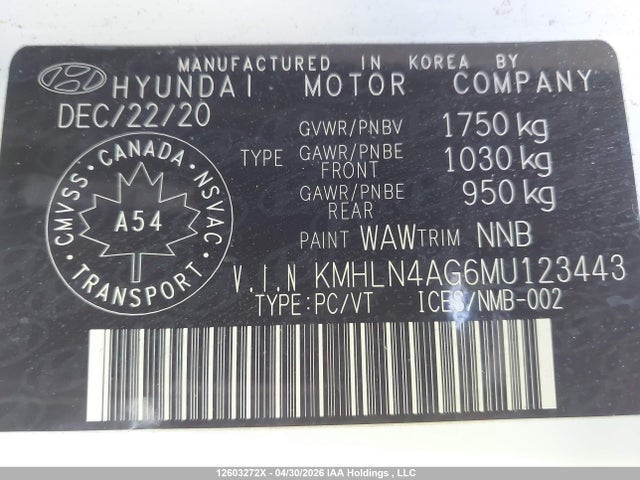 KMHLN4AG6MU123443 Hyundai Elantra Ultimate Ivt