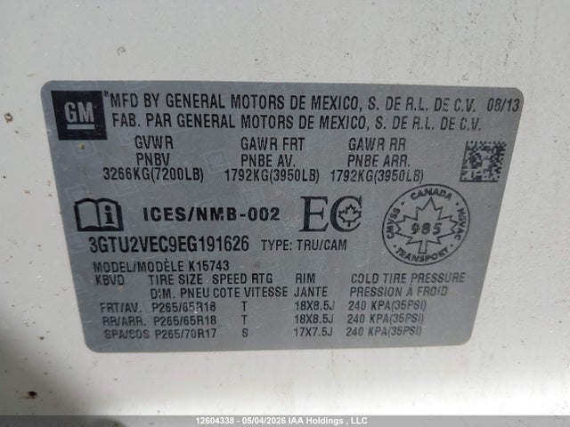 2014 Gmc Sierra 1500 მანქანა იყიდება აუქციონზე, vin: 3GTU2VEC9EG191626, აუქციონის ნომერი: 12604338