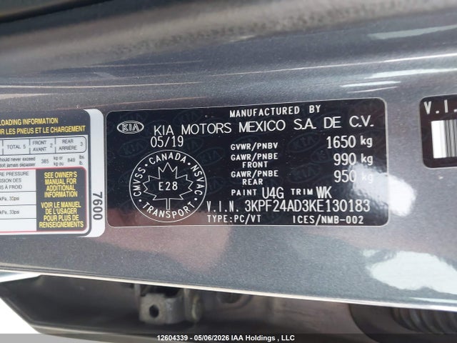 2019 Kia Forte Fe/lx/lxs მანქანა იყიდება აუქციონზე, vin: 3KPF24AD3KE130183, აუქციონის ნომერი: 12604339