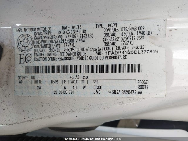 Aukcja sprzedaży 2013 Ford Focus Titanium, vin: 1FADP3N25DL327819, numer aukcji: 12604344