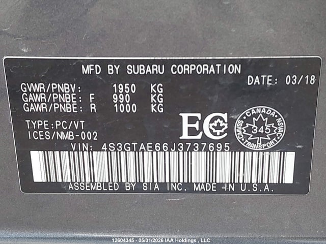 4S3GTAE66J3737695 Subaru Impreza Premium Plus
