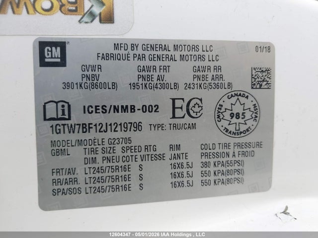1GTW7BF12J1219796 GMC Savana G2500