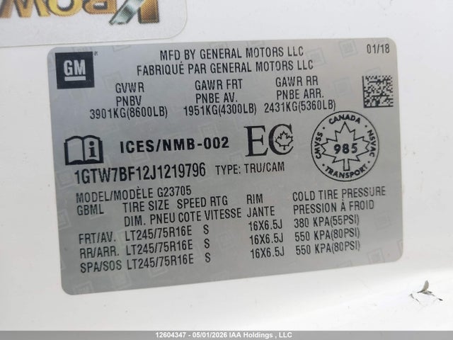 1GTW7BF12J1219796 GMC Savana G2500