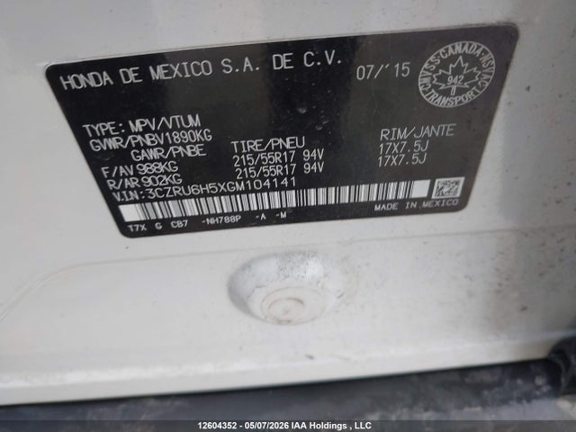 3CZRU6H5XGM104141 Honda HR-V EX