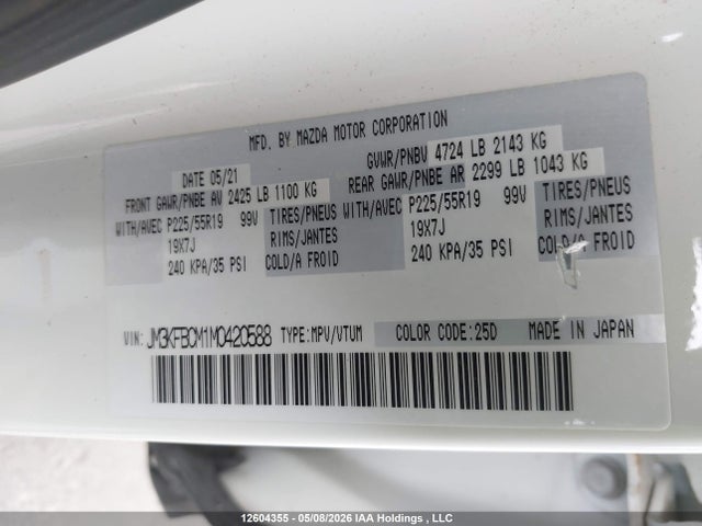 12604355 :رقم المزاد ، JM3KFBCM1M0420588 vin ، 2021 Mazda Cx-5 مزاد بيع