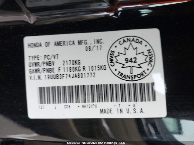 Auction sale of the 2018 Acura Tlx Elite, vin: 19UUB3F74JA801772, lot number: 12604363