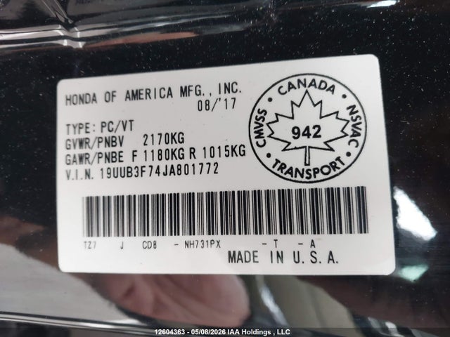 Auction sale of the 2018 Acura Tlx Elite, vin: 19UUB3F74JA801772, lot number: 12604363