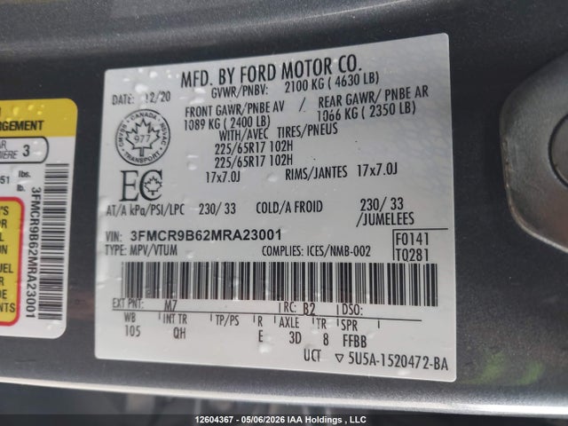3FMCR9B62MRA23001 Ford Bronco Sport Big Bend