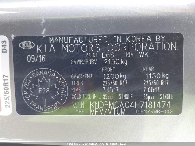 Продаж на аукціоні авто 2017 Kia Sportage Lx, vin: KNDPMCAC4H7181474, номер лоту: 12604370