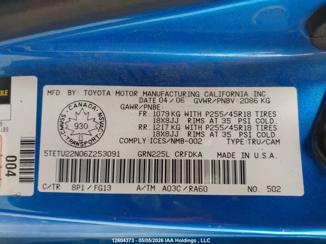 Продаж на аукціоні авто 2006 Toyota Tacoma X-runner Access Cab, vin: 5TETU22N06Z253091, номер лоту: 12604373