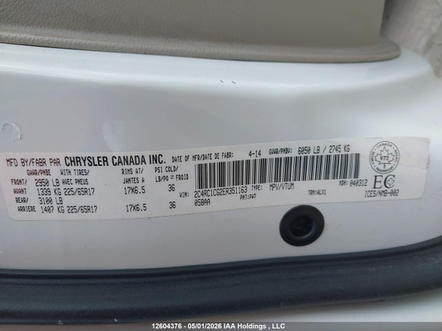 12604376 :رقم المزاد ، 2C4RC1CG2ER351163 vin ، 2014 Chrysler Town & Country Touring مزاد بيع