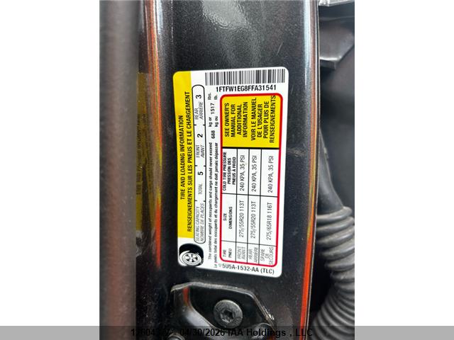 12604377 :رقم المزاد ، 1FTFW1EG8FFA31541 vin ، 2015 Ford F150 Supercrew مزاد بيع