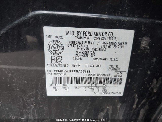Aukcja sprzedaży 2023 Ford Edge Sel, vin: 2FMPK4J97PBA35118, numer aukcji: 12604380