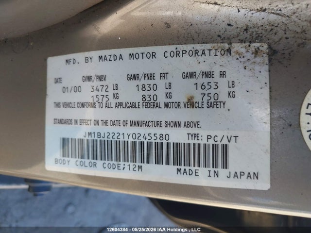 2000 Mazda Protege Dx/lx მანქანა იყიდება აუქციონზე, vin: JM1BJ2221Y0245580, აუქციონის ნომერი: 12604384