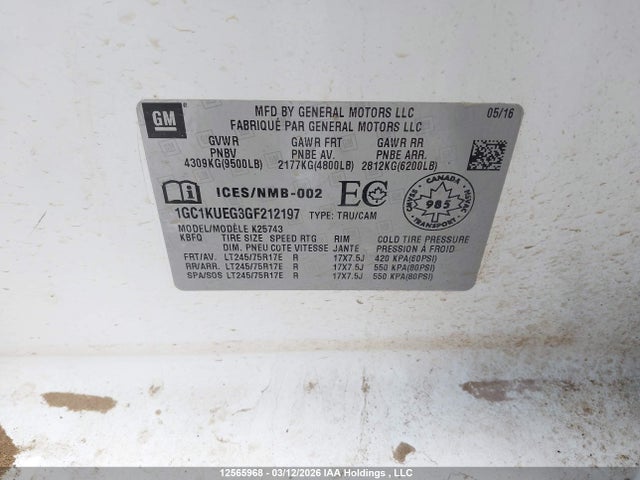 1GC1KUEG3GF212197 Chevrolet Silverado 2500hd Wt