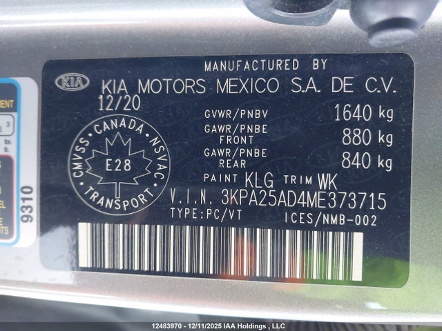 3KPA25AD4ME373715 KIA Rio Lx Premium/lx+