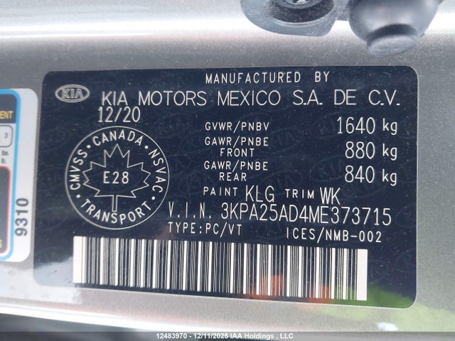 3KPA25AD4ME373715 KIA Rio Lx Premium/lx+
