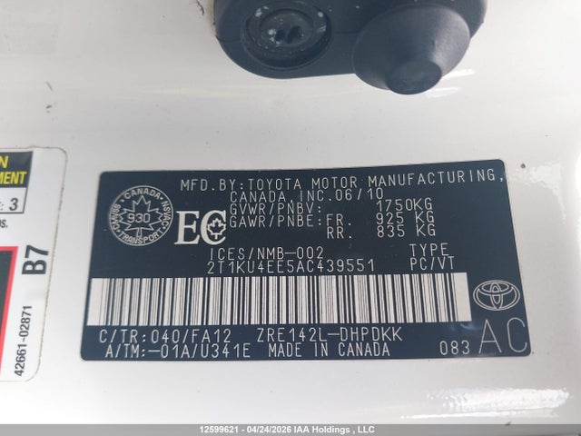 2010 Toyota Matrix მანქანა იყიდება აუქციონზე, vin: 2T1KU4EE5AC439551, აუქციონის ნომერი: 12599621