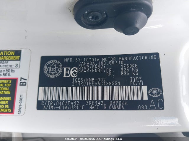 2010 Toyota Matrix მანქანა იყიდება აუქციონზე, vin: 2T1KU4EE5AC439551, აუქციონის ნომერი: 12599621