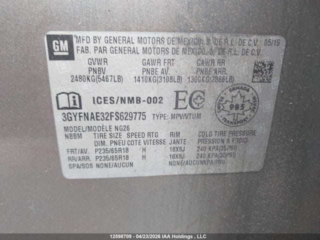 Продаж на аукціоні авто 2015 Cadillac Srx, vin: 3GYFNAE32FS629775, номер лоту: 12598709
