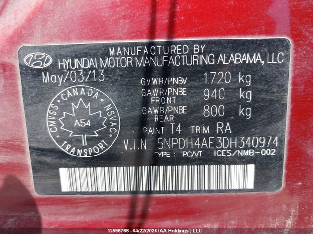 Продаж на аукціоні авто 2013 Hyundai Elantra Gl, vin: 5NPDH4AE3DH340974, номер лоту: 12596766