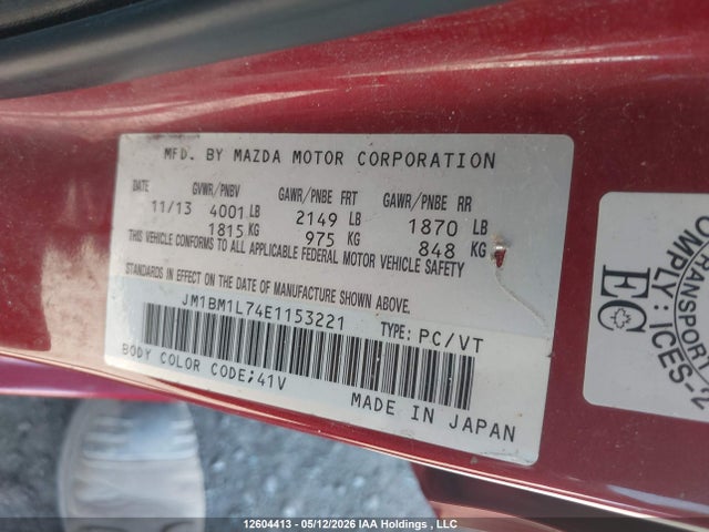 JM1BM1L74E1153221 Mazda Mazda3 Gs-sky