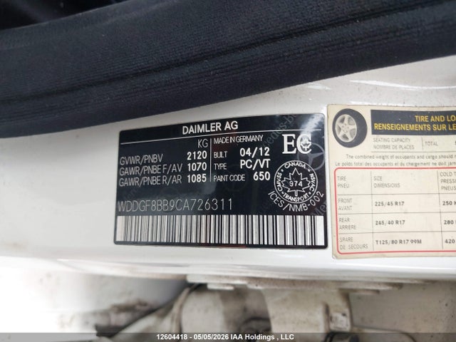 Aukcja sprzedaży 2012 Mercedes-benz C 300 4matic, vin: WDDGF8BB9CA726311, numer aukcji: 12604418