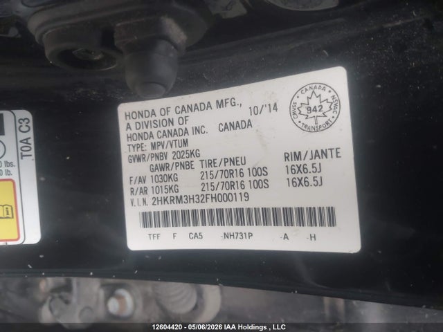 Продажа на аукционе авто 2015 Honda Cr-v Lx, vin: 2HKRM3H32FH000119, номер лота: 12604420