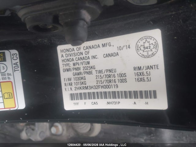 Продажа на аукционе авто 2015 Honda Cr-v Lx, vin: 2HKRM3H32FH000119, номер лота: 12604420