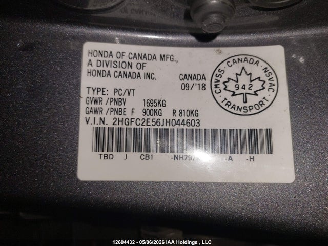 Продажа на аукционе авто 2018 Honda Civic Lx, vin: 2HGFC2E56JH044603, номер лота: 12604432