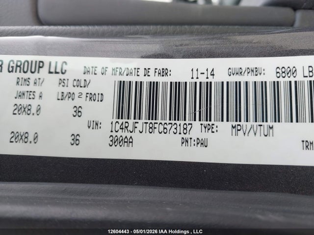 1C4RJFJT8FC673187 Jeep Grand Cherokee Summit