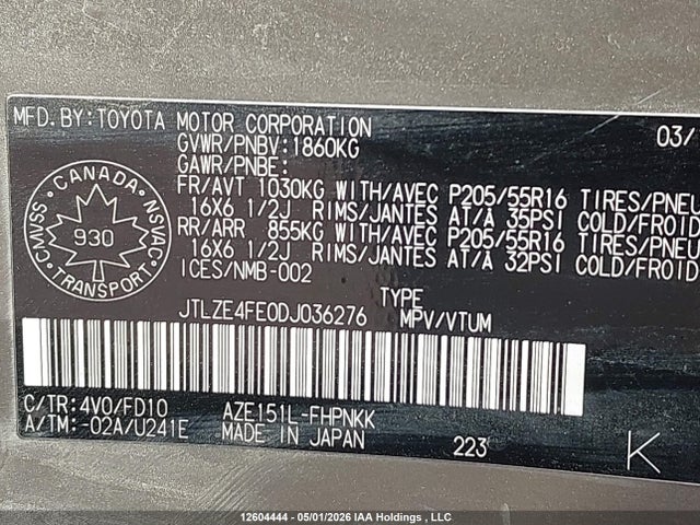 12604444 :رقم المزاد ، JTLZE4FE0DJ036276 vin ، 2013 Toyota Scion Xb مزاد بيع