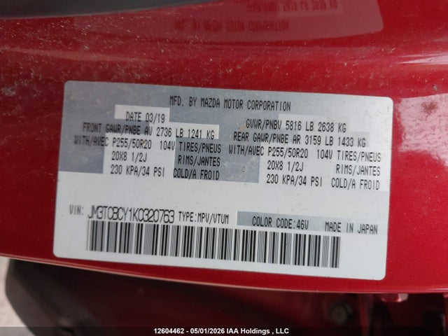 JM3TCBCY1K0320763 Mazda Cx-9 Gs-l