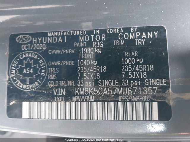 KM8K5CA57MU671357 Hyundai Kona Ultimate Awd