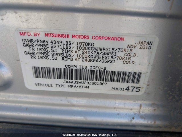 Продажа на аукционе авто 2011 Mitsubishi Rvr Se, vin: JA4AJ3AU2BZ601987, номер лота: 12604509