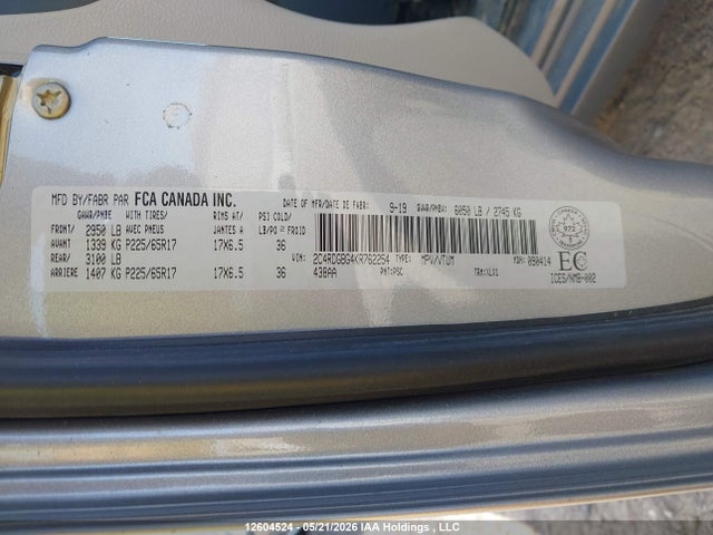 12604524 :رقم المزاد ، 2C4RDGBG4KR762254 vin ، 2019 Dodge Grand Caravan Cvp/sxt مزاد بيع