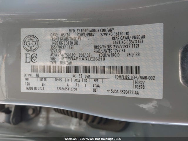 12604526 :رقم المزاد ، 1FTER4PHXRLE26210 vin ، 2024 Ford Ranger Xl مزاد بيع