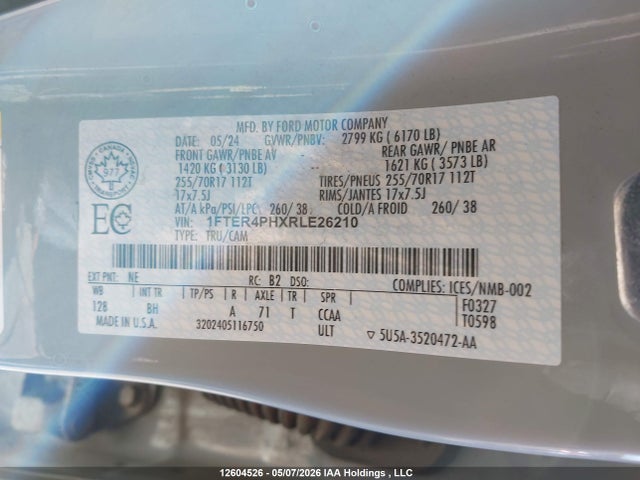 12604526 :رقم المزاد ، 1FTER4PHXRLE26210 vin ، 2024 Ford Ranger Xl مزاد بيع