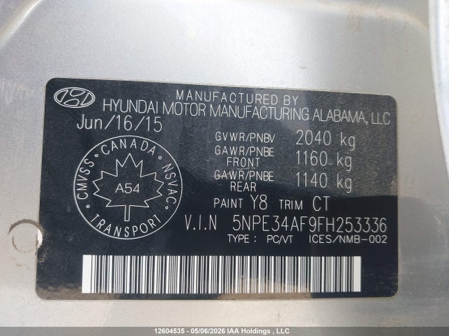 Продаж на аукціоні авто 2015 Hyundai Sonata Sport Tech, vin: 5NPE34AF9FH253336, номер лоту: 12604535