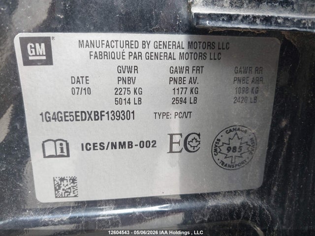 Aukcja sprzedaży 2011 Buick Lacrosse Cxs, vin: 1G4GE5EDXBF139301, numer aukcji: 12604543